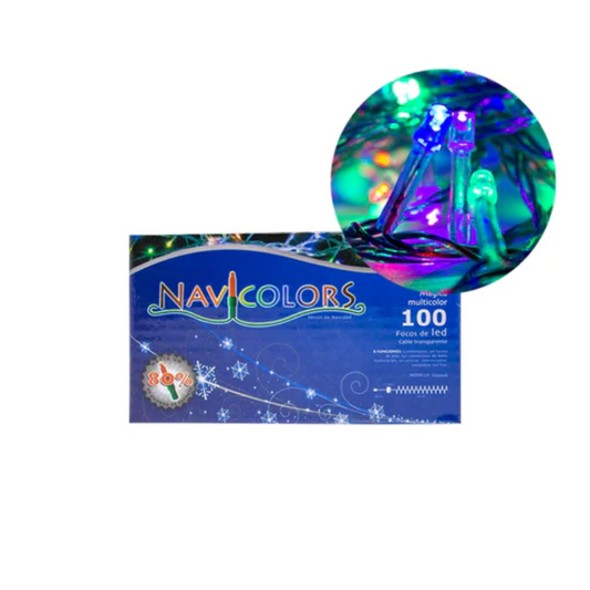 Luces Navideñas Multicolor 100 Focos Led Transparente