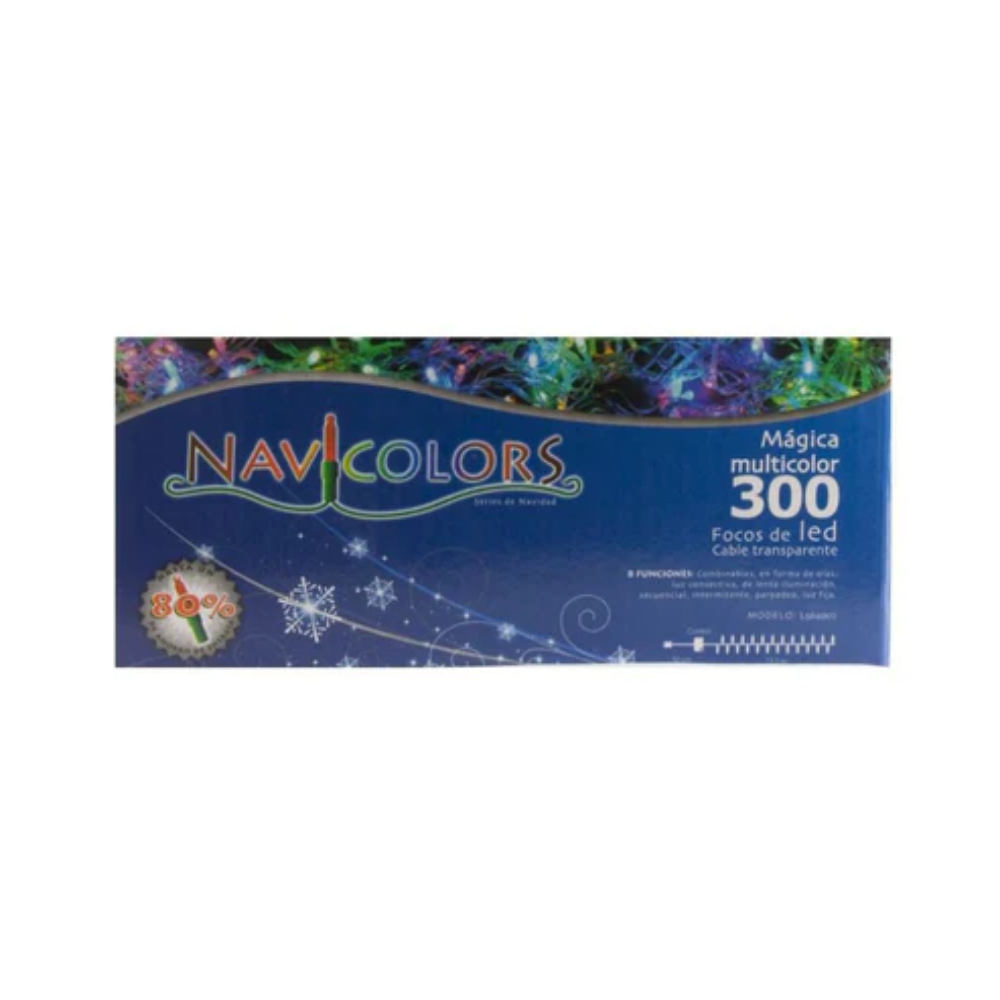 Luces de Navidad 300 Led Multicolor Cable Transparente Navicolor