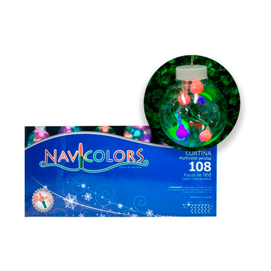 Luz Navideña 108L Led Cascada Multicolor con Pelotas 12 X 8 metros Navicolors