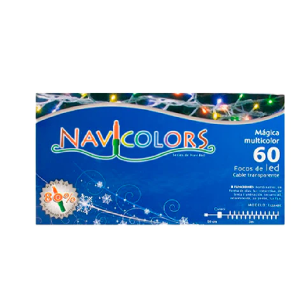 Luz Navidad 60L Led Colores Cable Transparente Navicolors