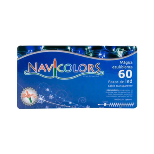 Luz Navidad 60L Led Blanca Cable Transparente Navicolors