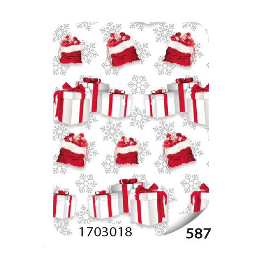 Papel de Regalo Navideño Regalos y Copos de Nieve Fondo Blanco 75 grs 25 piezas