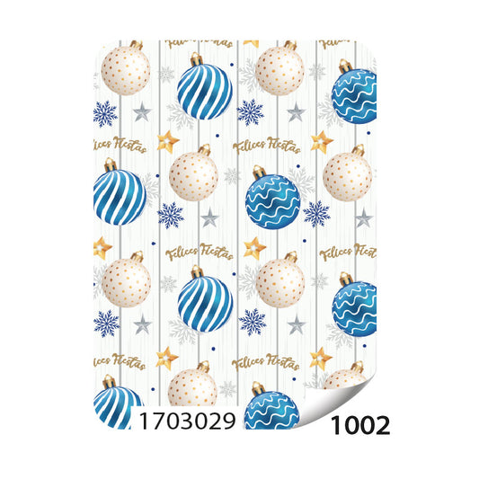 Papel de Regalo Navideño Esferas Blancas y Azules 75 grs 25 piezas