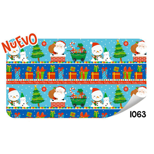 Papel de Regalo Navideño Santa Pinos Regalos Fondo Azul 70 grs 25 piezas Creear