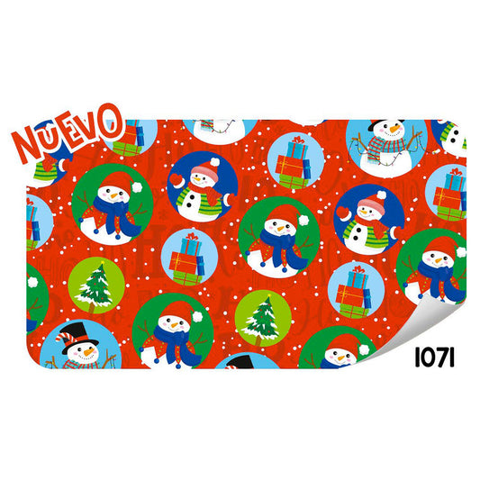 Papel de Regalo Navideño Muñeco Nieve Regalos Fondo Rojo 70 grs 25 piezas Creear