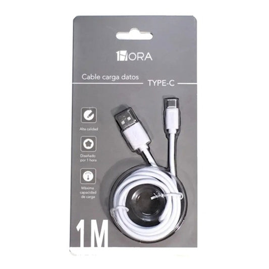 Cable Tipo C 2.1A 1 Metro Blanco Blister 1Hora