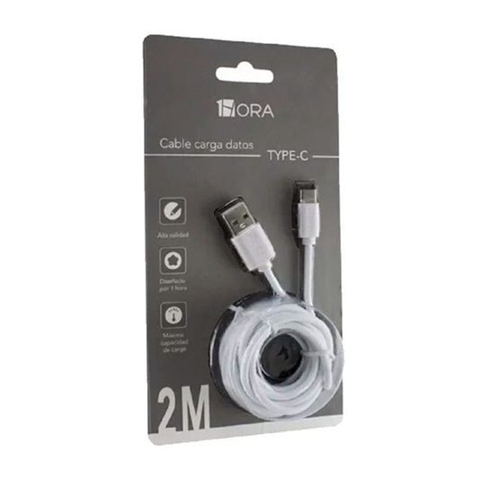 Cable Tipo C 2.1A 2 Metros Blanco Blister 1Hora