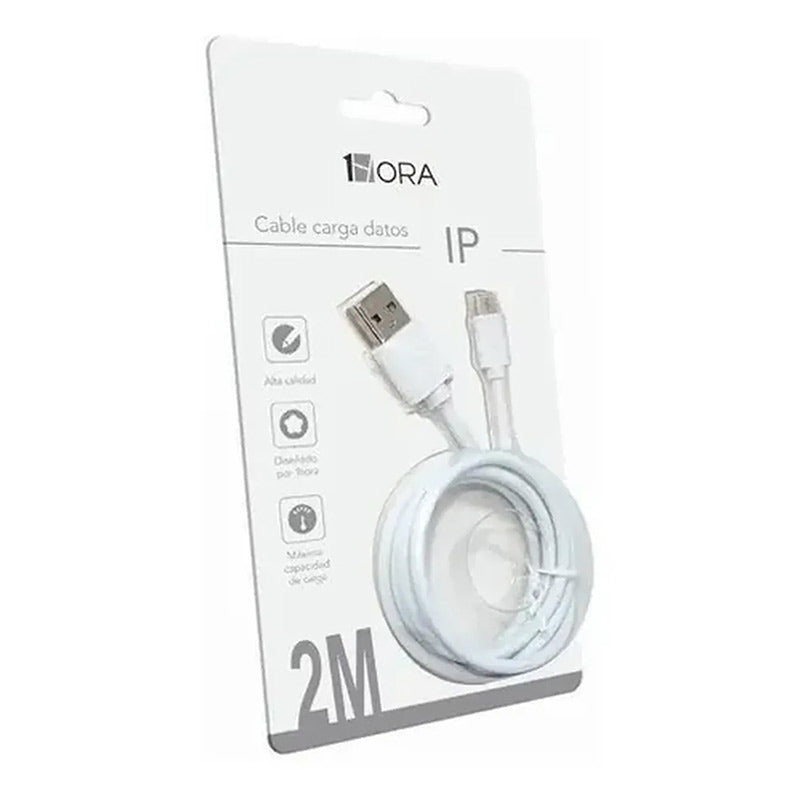 Cable IP 2.1A 2 Metros Blanco Blister 1Hora