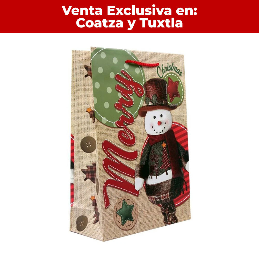 Bolsa De Regalo Navideña Holografica Chica Muñeco De Nieve Janel