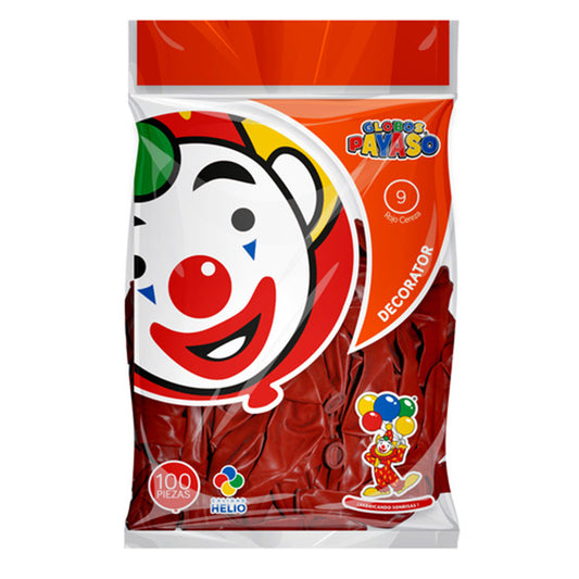 Globo Payaso Decorador #9 Rojo Cereza con 100 pzs Fasemex