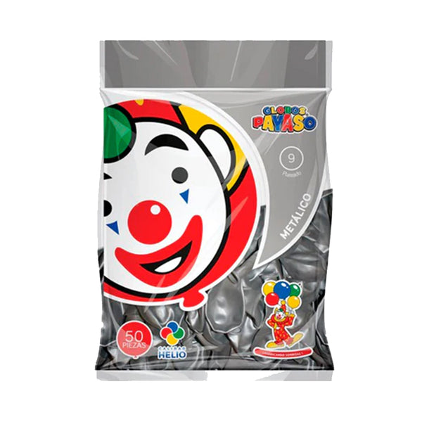 Globo Decorator Plata #9 Paquete/50 pzas Payaso Fasemex