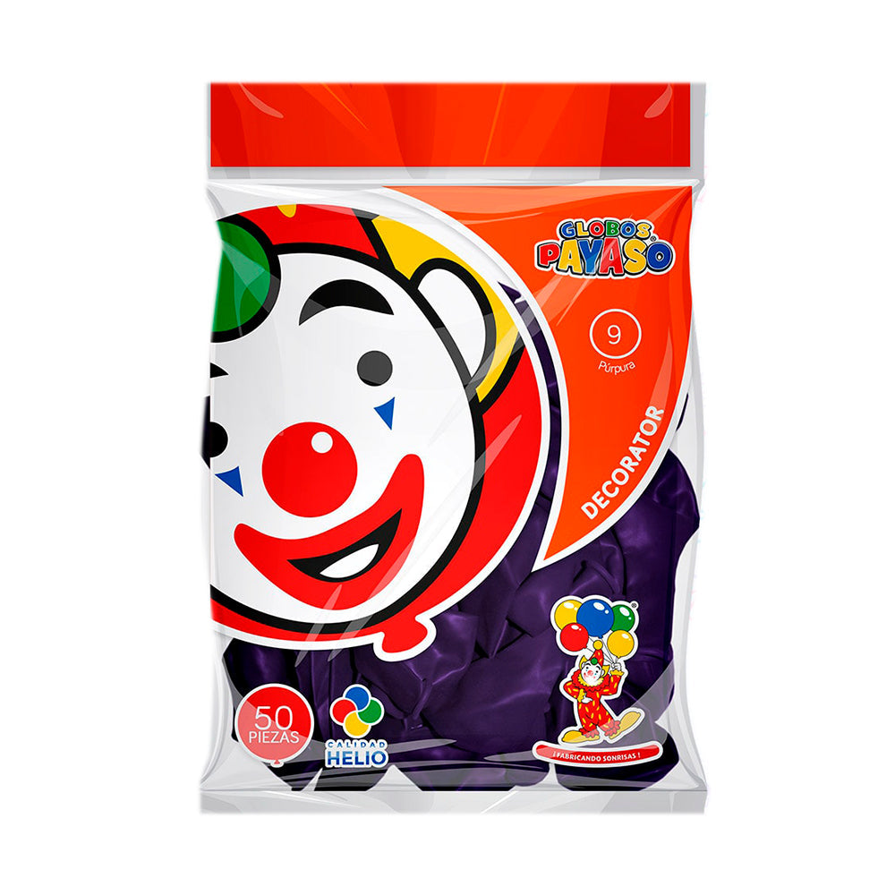 Globo Decorator Purpura #9 Paquete/50 pzas Payaso Fasemex