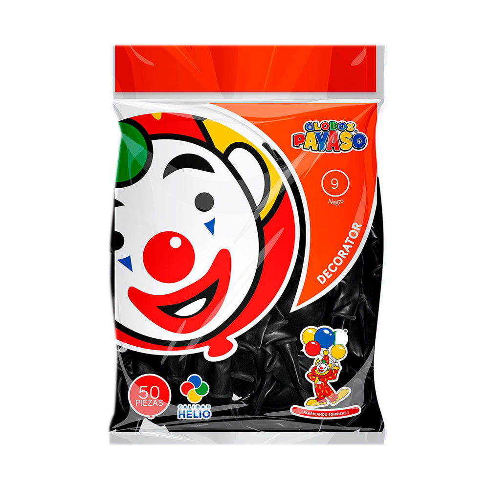 Globo Decorator Negro #9 Paquete/50 pzas Payaso Fasemex