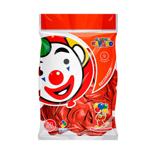 Globo Decorator Rojo Brillante #9 Paquete/50 pzas Payaso Fasemex