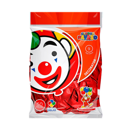 Globo Decorator Rojo Cereza #9 Paquete/50 pzas Payaso Fasemex