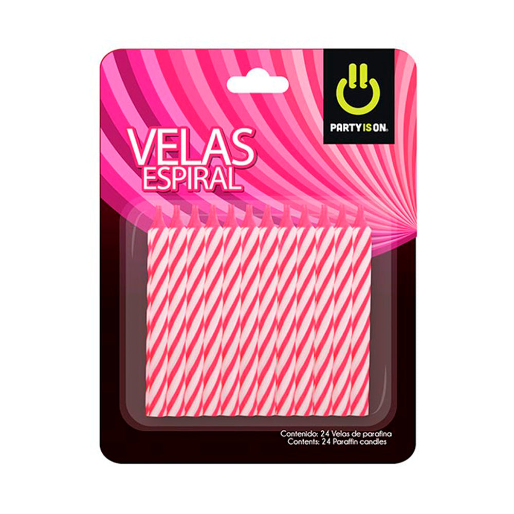 Vela Espiral Rosa Party Is On C/24 pzas Fasemex