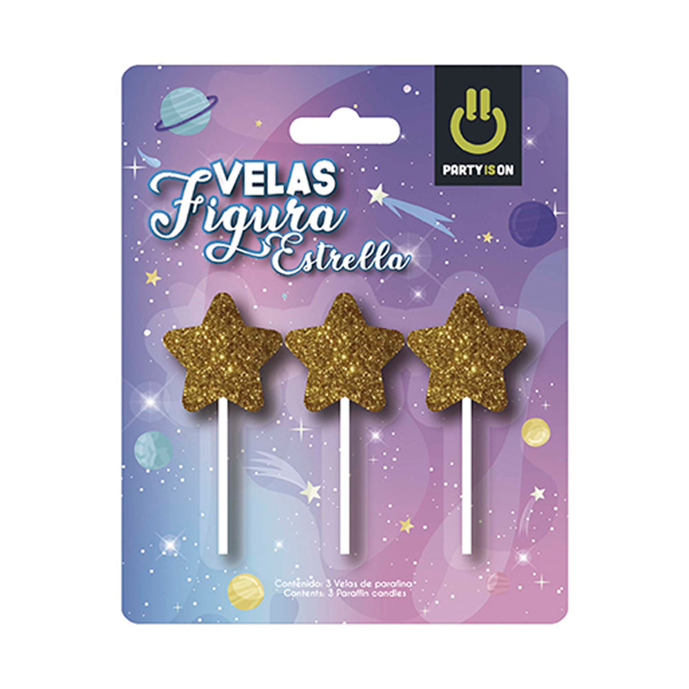 Velas Figura Estrella Party Is On C/3 pzas Fasemex