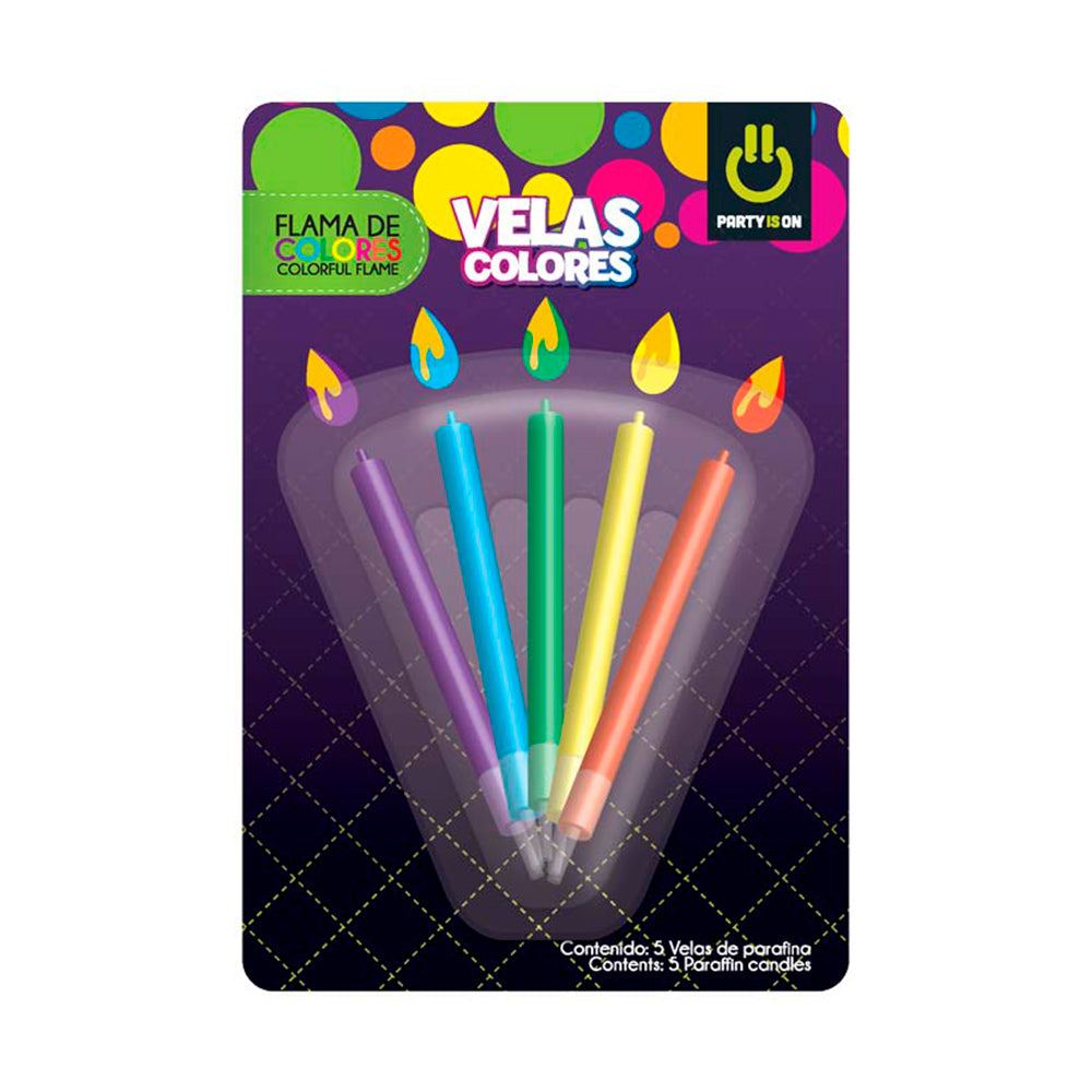 Vela Flamas Colores Mix Party Is On C/5 pzas Fasemex