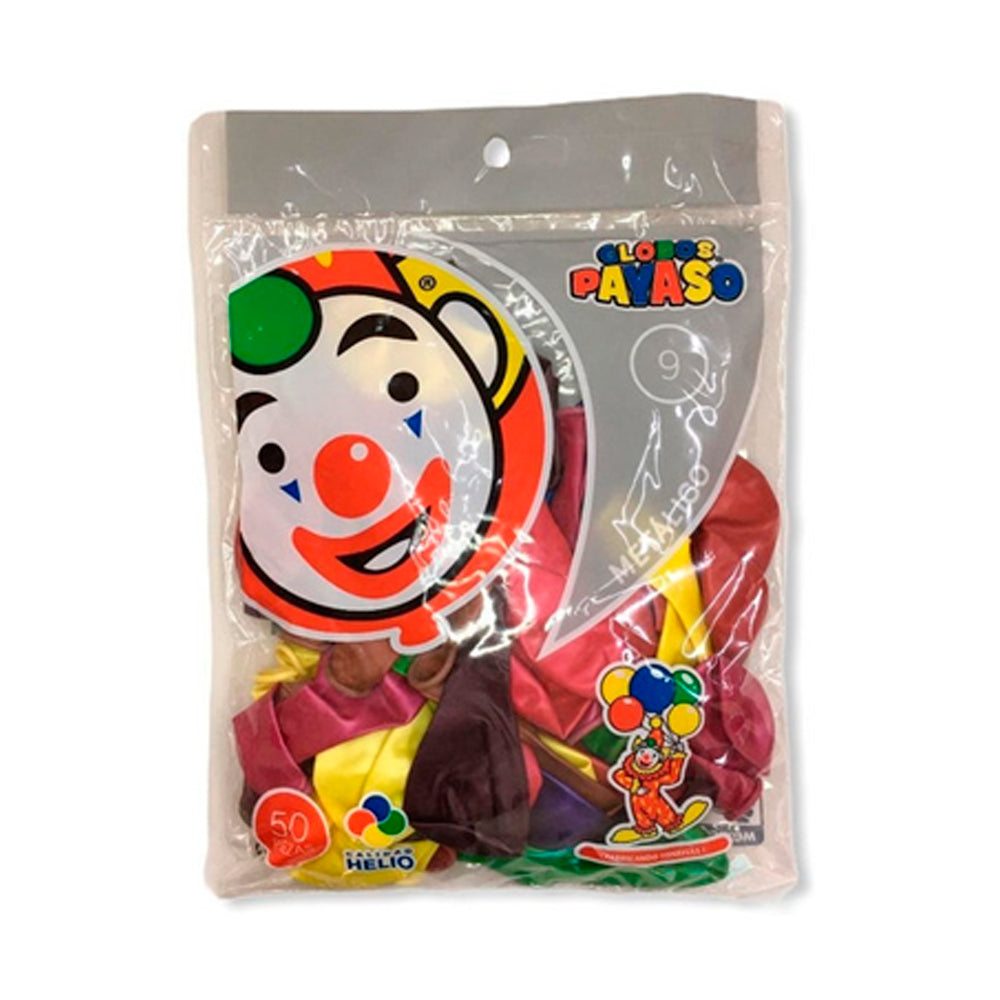 Globos Metálicos #9 Surtido Payaso Paquete/50 pzas Fasemex