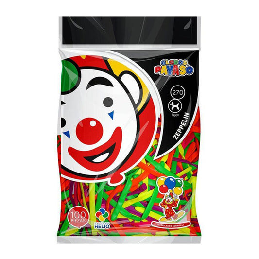 Globo Payaso Zeppelin Neon #270 Surtido Bolsa con 100 piezas Fasemex