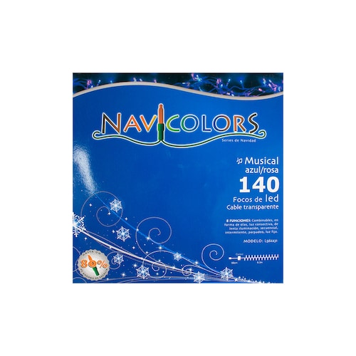 Luz Navidad 140L Led Musical Azul/Rosa Cable Transparente Navicolors