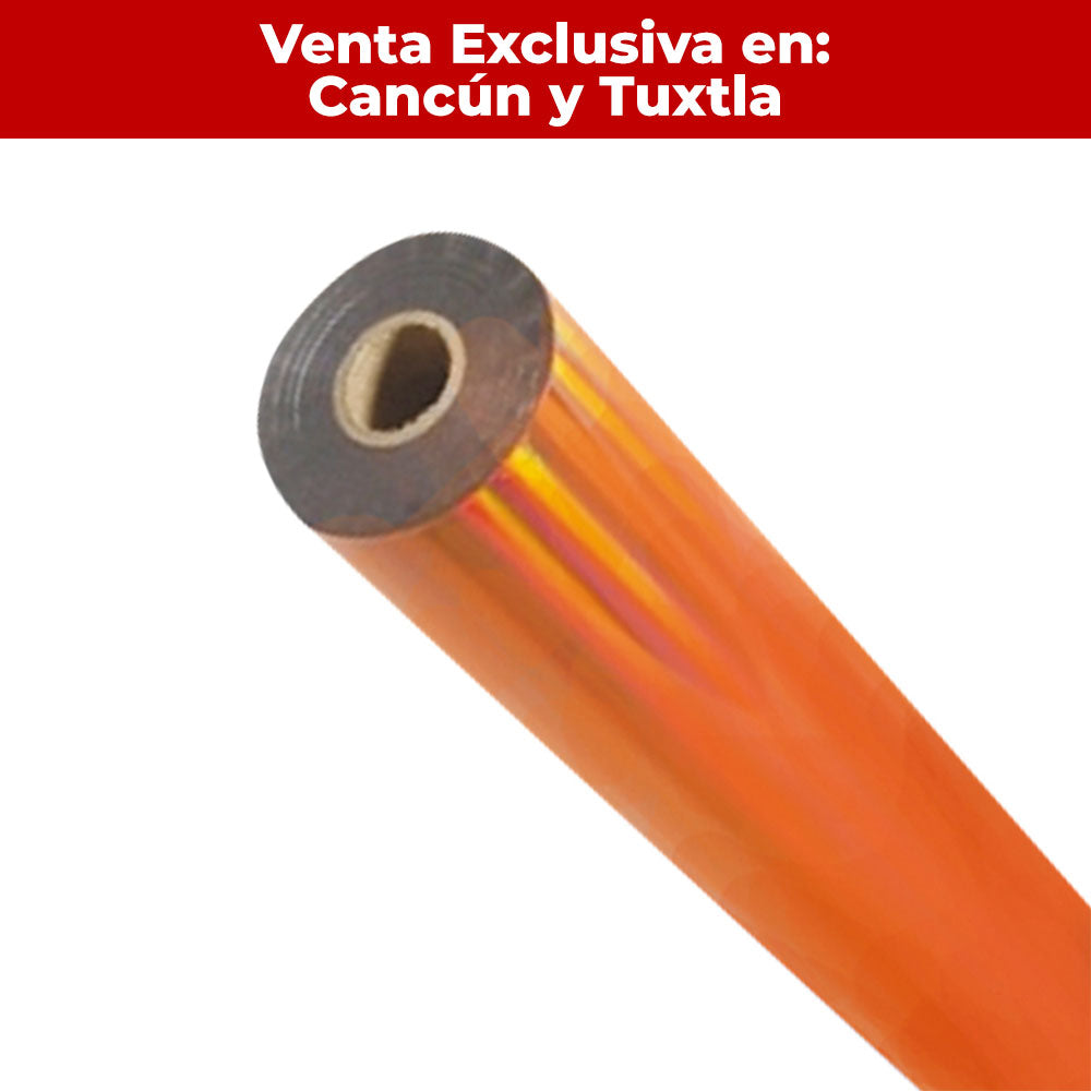 Papel Metalizado Liso Brillante Naranja Rollo 25 mts Janel