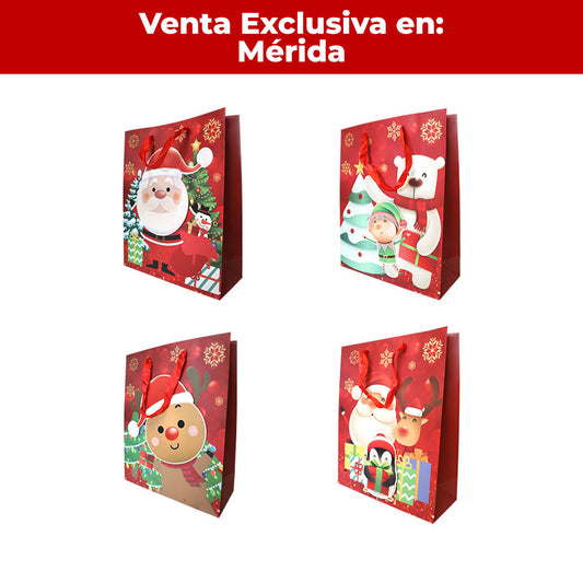 Bolsa de Regalo Navideño Mediano 32 x 26 x 10 cm ITrade (Paq. 4 pzas)