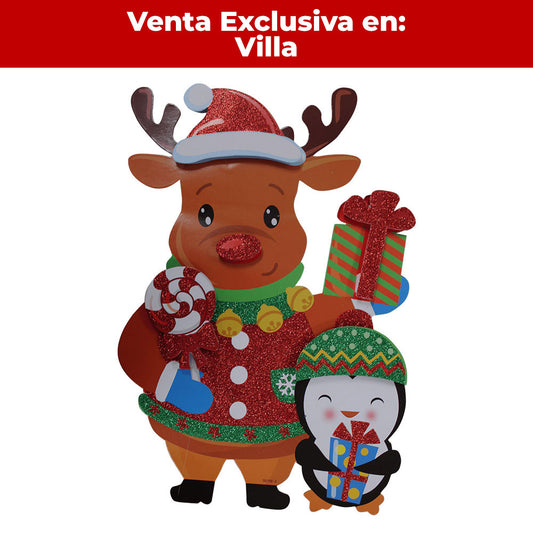 Adorno de Navidad Cartón Reno & Pingüino 40 x 27 cm Itrade